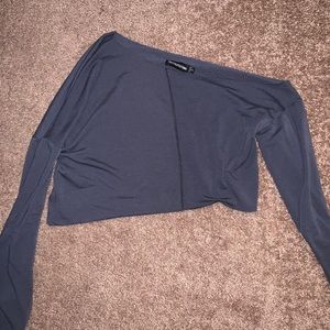 Muted blue off the shoulder crop top